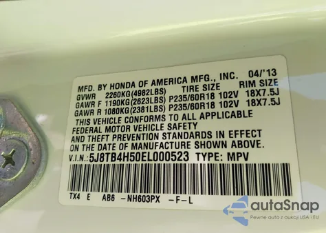 2014 Acura Rdx from USA, damaged, VIN 5J8TB4H50EL000523